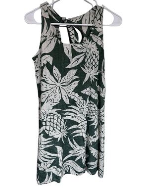Puanani Hawaiian Tropical Pineapple Print Tank Dress - Green & White